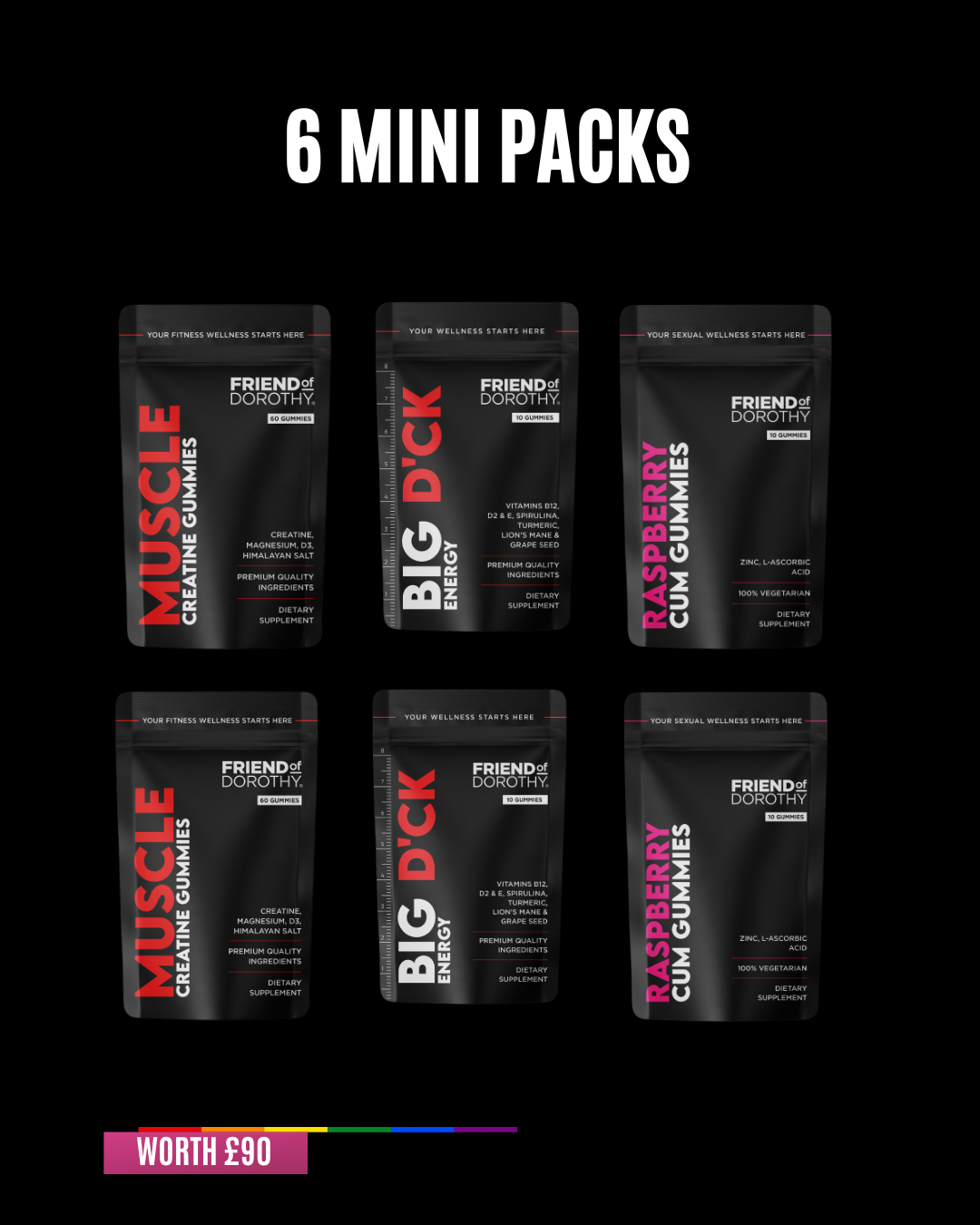 6 Packs - 2 Mini C*M GUMMIES - 2 Packs Mini Big D'cl ENERGY - 2 Packs of Mini Muscle